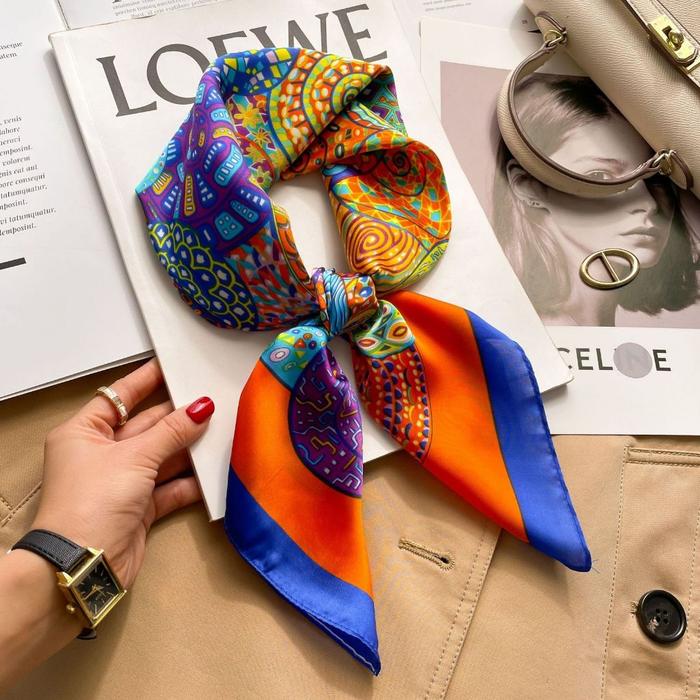 Gambar (PROMO) NECK SCARF 70X70CM/SILK SCARF/SYAL LEHER WANITA/MOTIF ORANGE - H dari LEA-AKSESORIES undefined Tokopedia