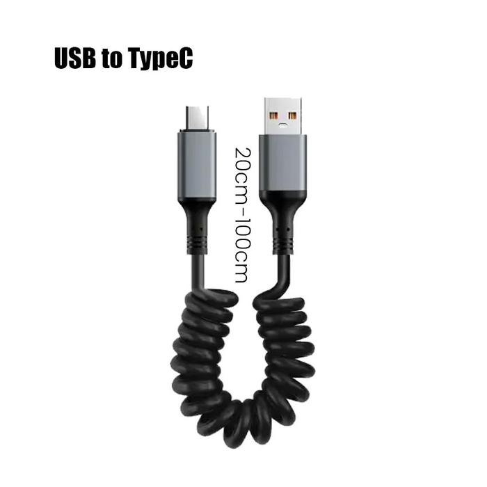 Gambar USB to Type-C Kabel Data Siku Spiral Spring Charging Cable 3 in 1 Micro Type-C Lightning Multifungsi Panjang 1 Meter - USB to TypeC dari IDT4 undefined Tokopedia