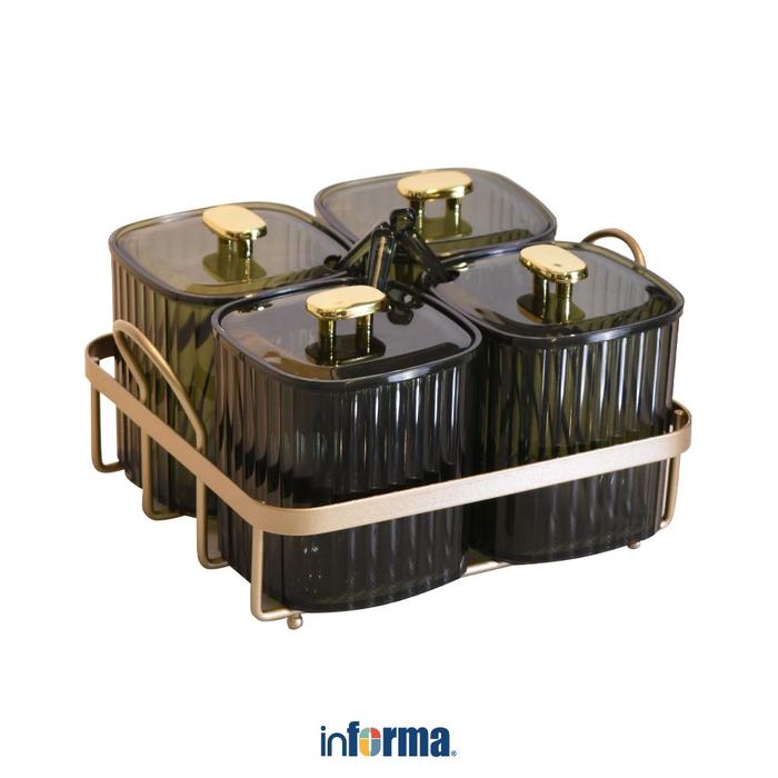 Gambar Informa Set 4 Pcs Ruby Tempat Bumbu Dapur Dengan Rak - Hijau/Gold Toples Bumbu Tempat Sambal Wadah Gula Garam Kotak Bumbu - Hijau dari Informa Indonesia undefined Tokopedia