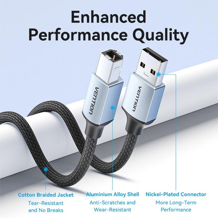 Gambar Vention Kabel Printer USB-A to USB-B Male 2A Nylon Braided Kabel - 1 Meter dari Tech Island undefined Tokopedia