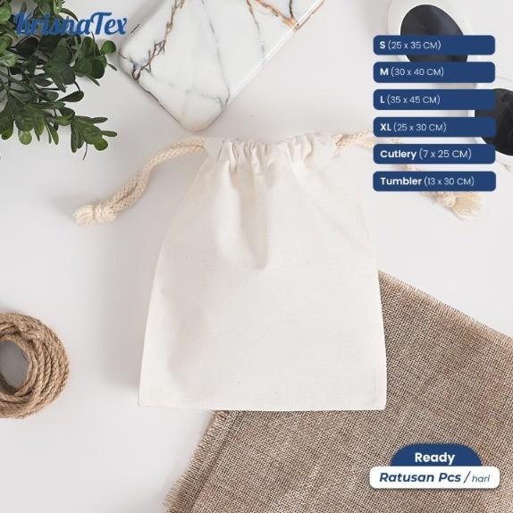 Gambar KRISNATEX Pouch Serut Blacu Polos - Kantong Organizer String Bag - S dari Worthitmarket undefined Tokopedia