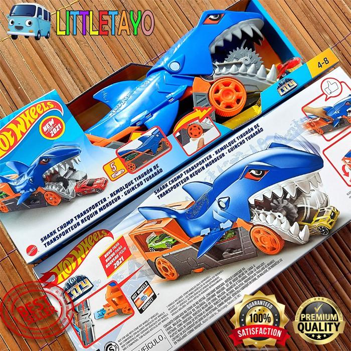 Jual NEW Hot Wheels Shark Chomp Transporter Play Set Mainan