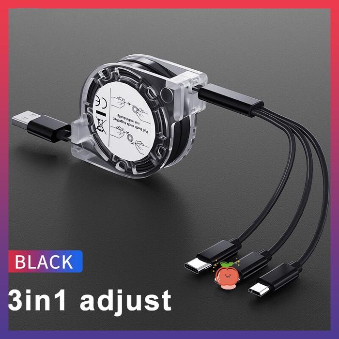 Gambar Kabel Pengisi Daya USB Tipe C, Kabel Mikro 3 In 1 Dapat Ditarik untuk Ponsel Samsung Xiaomi Huawei, Kabel Pengisian Cepat TPE - Hitam dari JagInn undefined Tokopedia