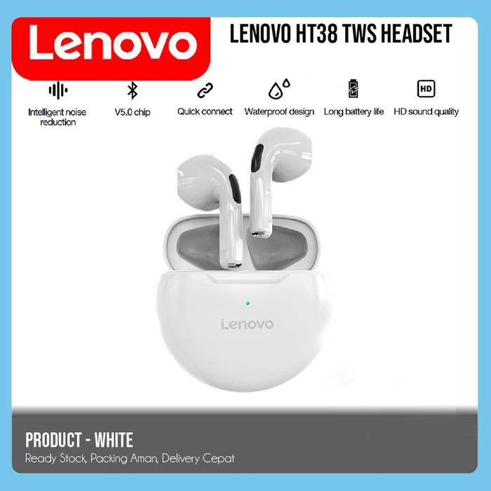 Gambar NEW Earphone Wireless TWS Lenovo HT38 Bluetooth 5.0 Headset Earbuds Bass With Microphone That Supports Making Phone Calls - Ht38-Putih dari BABEL reep545 undefined Tokopedia