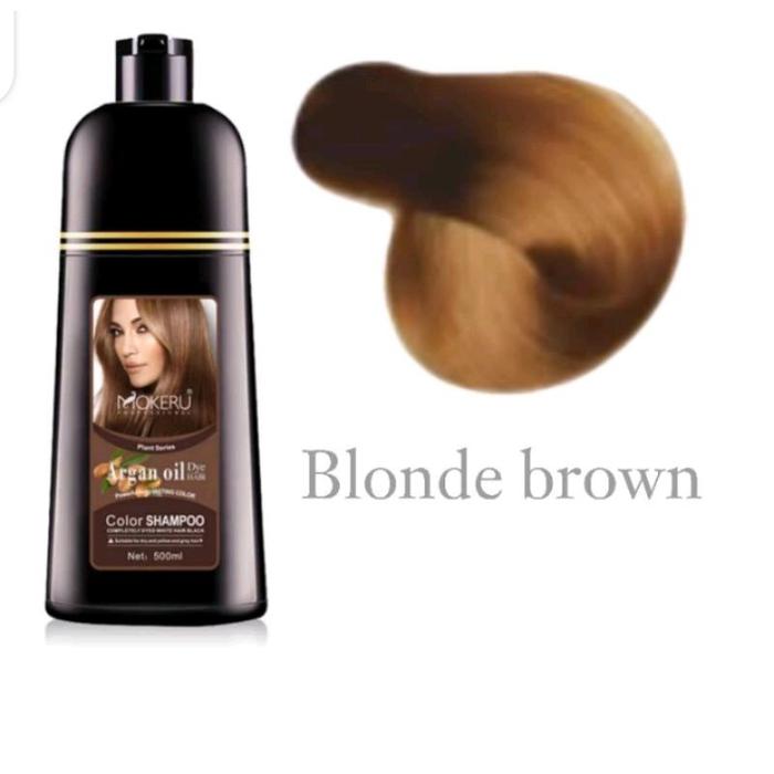 Gambar NEW Mokeru ShampooPewarna Rambut Uban Shampo Semir Pewarna Herbal 500ml Keratin Color Hair Sampo Penghitam Rambut beruban Warna Dark Coklat Argan Oil - BLONDE BROWN dari Anianti Permata undefined Tokopedia