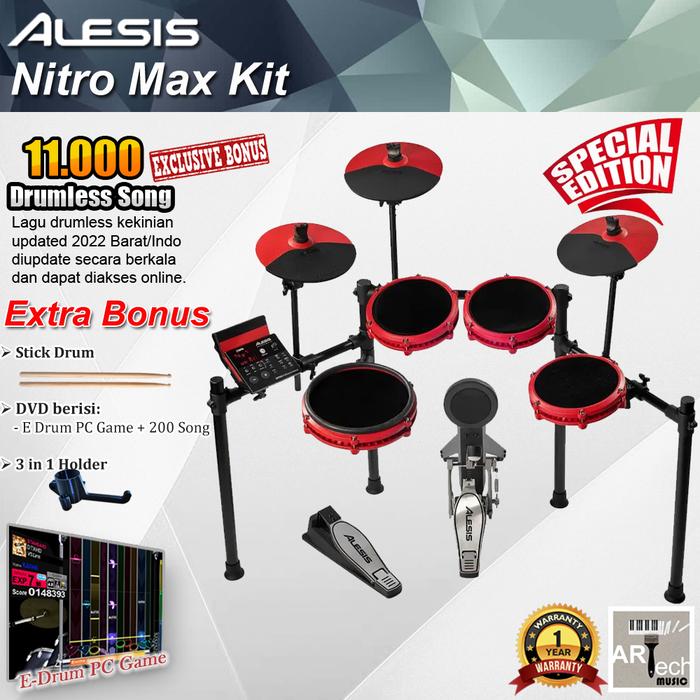 Gambar Drum Elektrik Alesis NITRO MAX KIT Electric Drum Set - RED dari Artech Music undefined Tokopedia