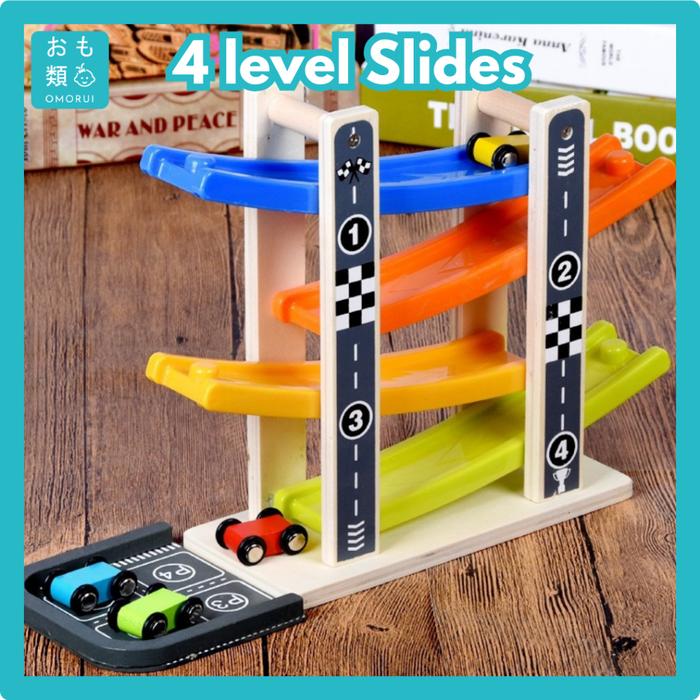 Gambar Wooden Car Slides Mainan Anak Kayu Edukasi Montessori Mobil Omorui - 4 Rail Slides dari Omorui ID undefined Tokopedia
