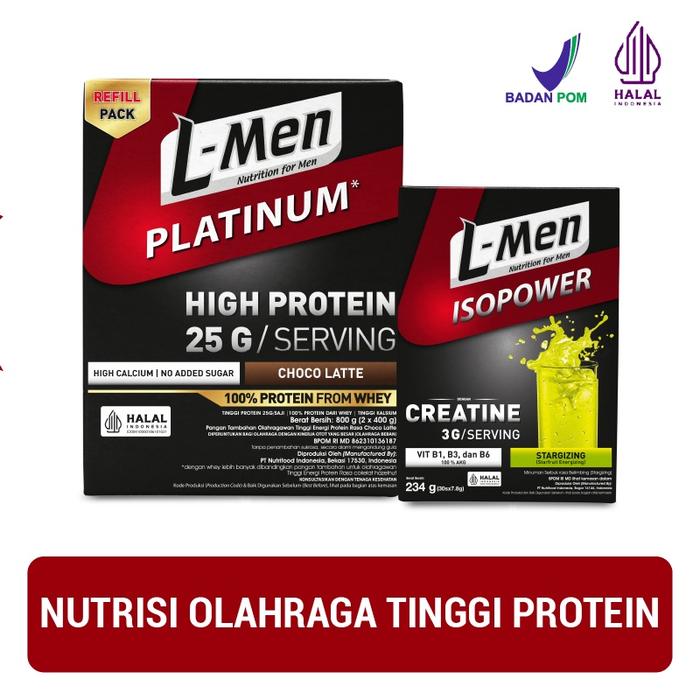 Gambar L-Men Platinum Refill Choco Latte 800g + L-Men Isopower Creatine dari biliastoreee undefined Tokopedia