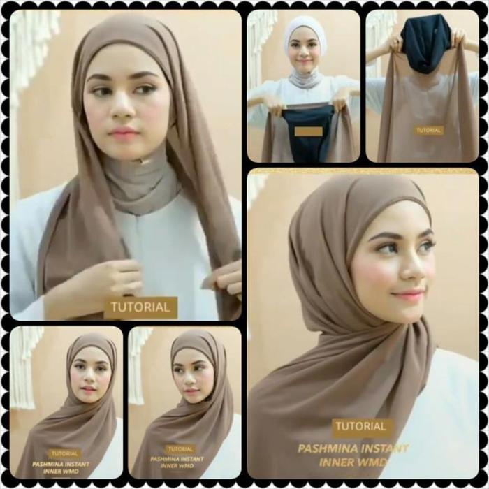 186 Pasmina Pashmina Inner 2in1 Jilbab Hijab Pasmina Instan Diamond ABU  TUA