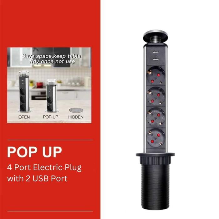 Gambar Stop Kontak Pop Up Tanam Meja Colokan Listrik Soket Kantor Dapur + USB - Hitam, 4 Port dari Club 8 undefined Tokopedia