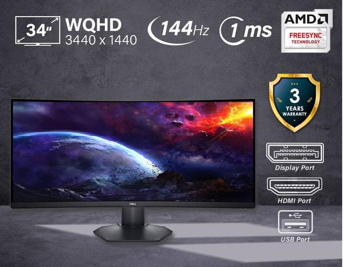 Gambar New Dell S3422DWG 34"inch 144hz 1ms 3440x1440 Curved Gaming Monitor- R dari MANTOVA undefined Tokopedia