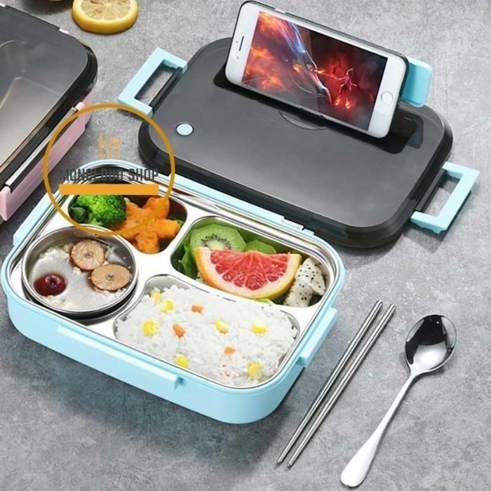 Gambar Kotak Makan Stainless 304 Anti Tumpah Lunch Box 4 Sekat Kotak Bekal - Biru dari Moncloud Shop undefined Tokopedia