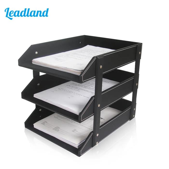 Gambar Office Supplies 3 Layers File Rack PU Leather A4 Document Tray Shelf dari SAMADOR undefined Tokopedia