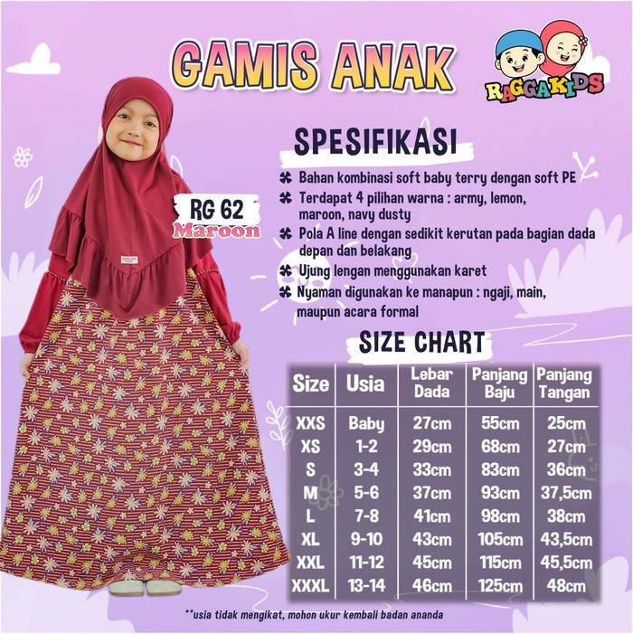 Gambar GAMIS KAOS ANAK RG-62 by Raggakids - Maroon, S dari KEDAI BERKAH ONLINE SHOP undefined Tokopedia