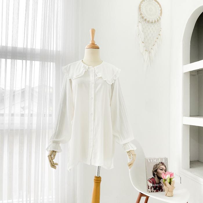 Gambar HANNI BLOUSE -kemeja katun rayon  blouse murah  fashion outfit polos - WHITE dari Zhijabgrosir undefined Tokopedia