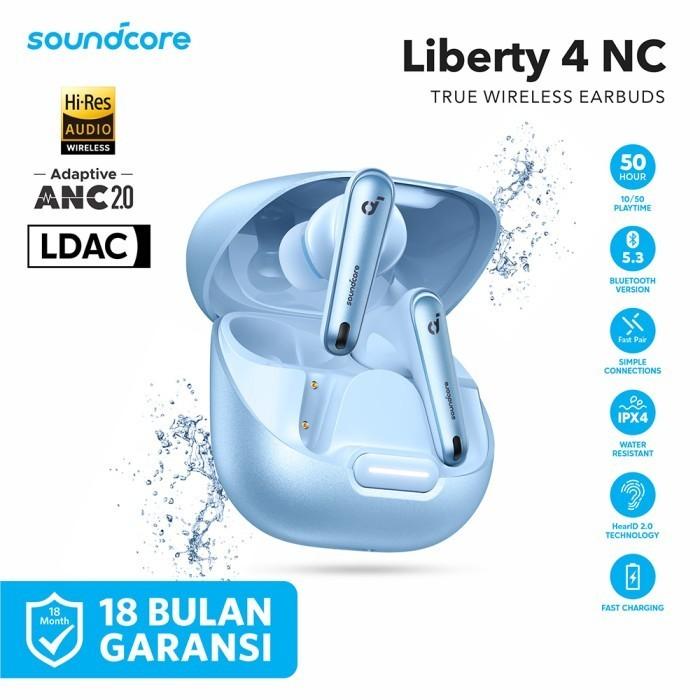 Gambar ANKER SOUNDCORE Liberty 4 NC 4NC TWS True Wireless Earphone Bluetooth 5.3 A3947 - Biru Muda dari Gadget Tekno Official undefined Tokopedia