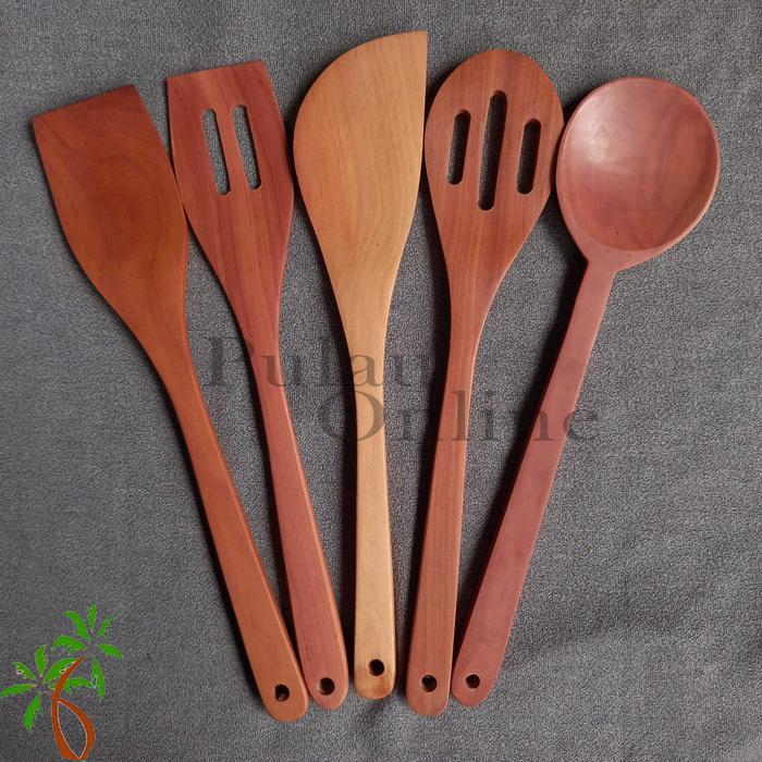 Gambar Spatula Kayu Sawo 30cm - Sodet Kayu  - Sutil Kayu Sawo - Set Isi 5 dari Pulau Online undefined Tokopedia