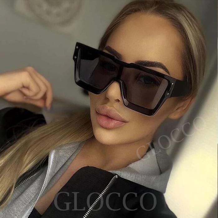 Jual Black Square Oversized Sunglasses Women Men Big Frame Fashion