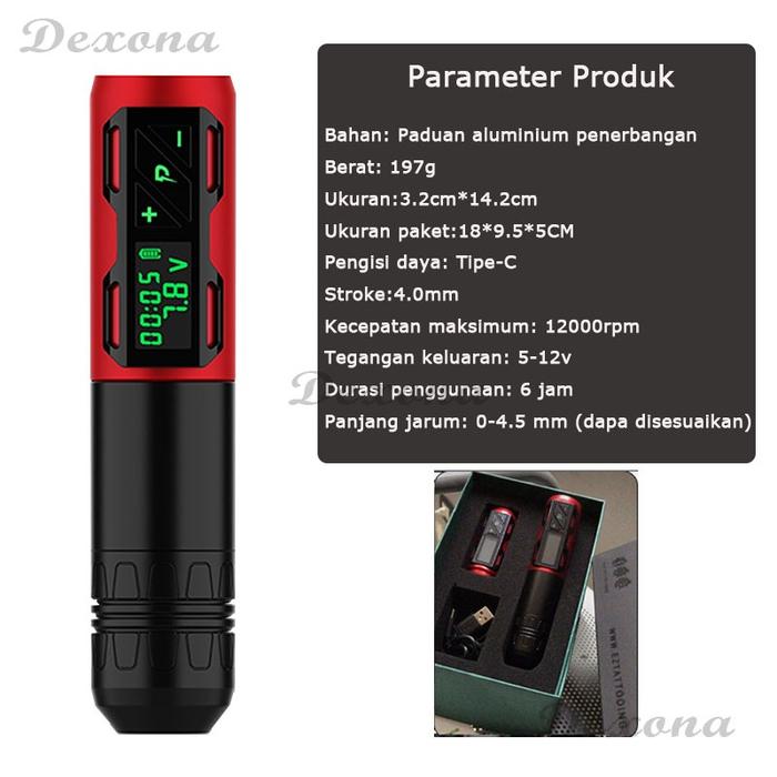 Gambar Pena Mesin Tattoo Profesional  Dengan Tampilan Digital LED - MerahHitam ,  alat dari One D Store undefined Tokopedia