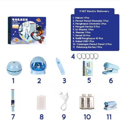 Gambar 11in1 Set Alat Tulis / Alat Elektrik Rautan Penghapus Vacuum Pensil - 11 Set, Biru dari REJEKI NAMPOL undefined Tokopedia