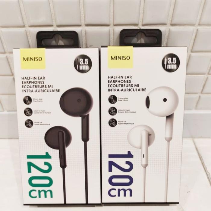 Jual MINISO MM HALF IN EAR EARPHONES HEADSET TANPA KARET