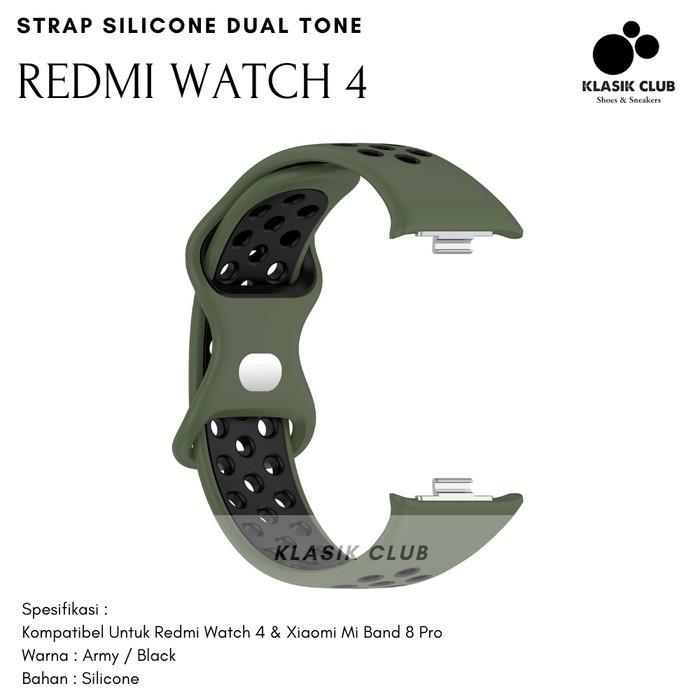 Gambar Strap Redmi Watch 4 Dual Tone Bahan Silicone Tali Xiaomi Mi Band 8 Pro - Army/Black dari Klasik Club undefined Tokopedia
