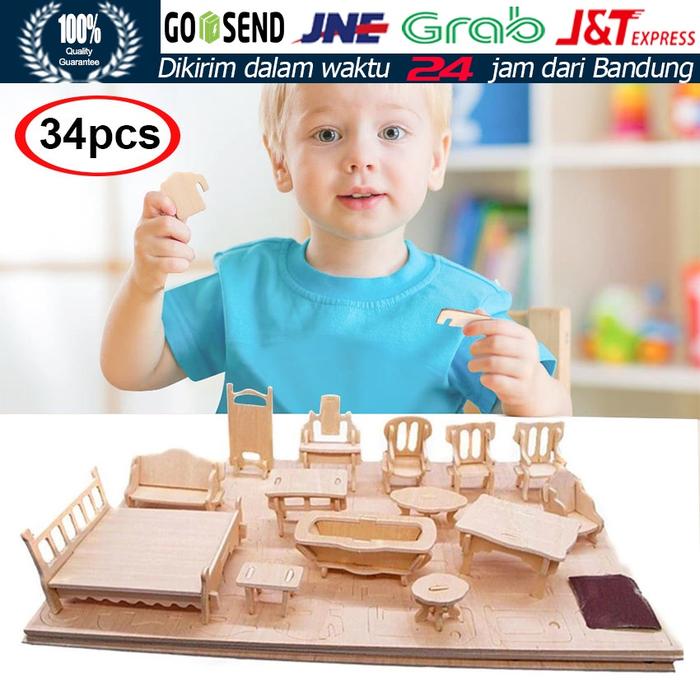 Gambar 34Pcs/Set 3D Wooden Diy Building Mini Furniture Puzzle Kayu Rumah - TypeB dari yorindo id undefined Tokopedia
