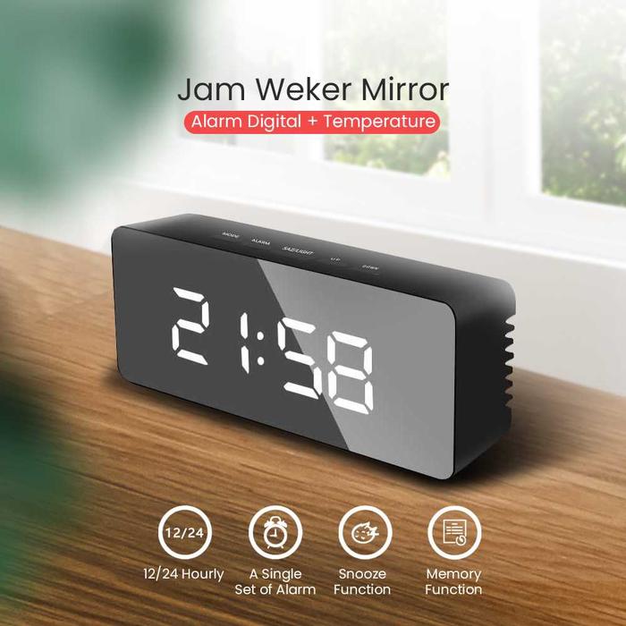 Gambar Jam Weker Mirror Alarm Digital + Temperature - Hitam dari i2Y Store undefined Tokopedia