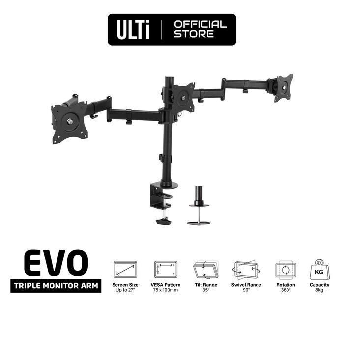 Gambar ULTi EVO Triple Monitor Arm, 3 Screen Desk Mount Stand For Computer Mo dari datuk market undefined Tokopedia