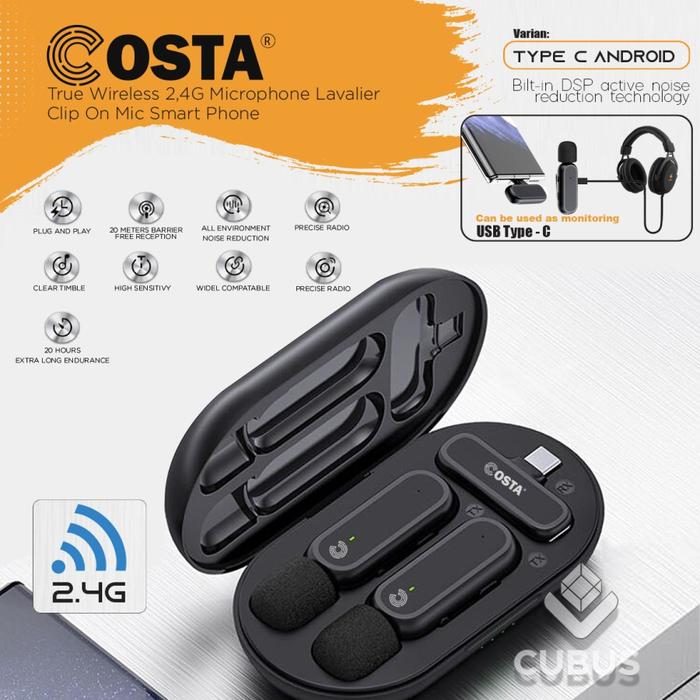 Gambar COSTA True Dual TX Wireless Microphone Lavalier Clip On Monitoring - TYPE C dari Wicak Beats Store undefined Tokopedia