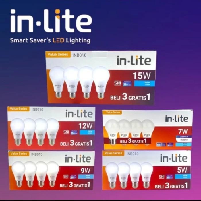 Gambar INLITE INB010 IN-LITE Led Bulb Pack 5W 7W 9W 12W 15W 18W Beli 3Gratis1 - 9 Watt, Putih dari Smart Home Equipment undefined Tokopedia
