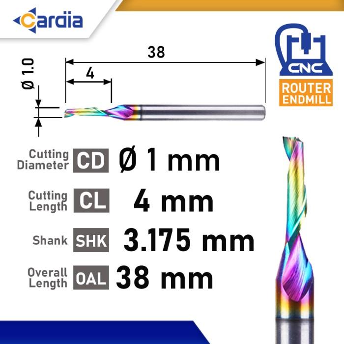 Gambar Endmill Spiral 1 Flute 1 mm  2 mm ACP Aluminium DLC CNC Router CARDIA - D 1 mm x 4 DLC dari Cardia Tools undefined Tokopedia