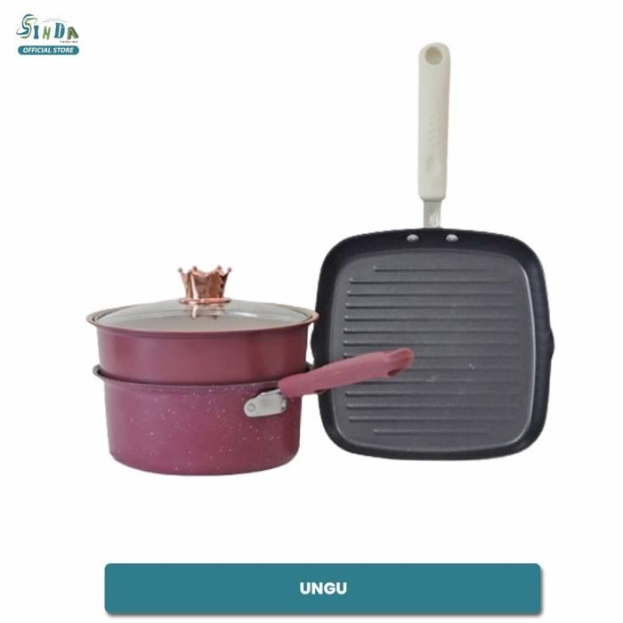 Gambar Sinda Panci Mpasi Set Bayi 3 in 1 Cotting Granit Wajan Keramik - Ungu + Teflon dari Sindakitchenware undefined Tokopedia