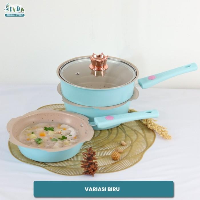 Gambar Sinda Panci Mpasi Set Bayi 3 in 1 Cotting Granit Wajan Keramik - Biru 4IN1 dari Sindakitchenware undefined Tokopedia