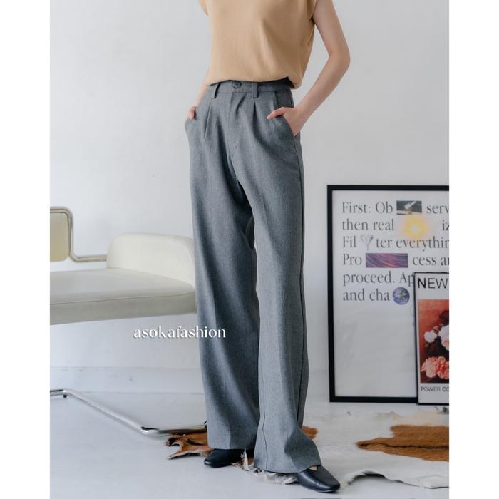 Gambar ASOKA JOY PANTS 1995 - LOOSE PANTS TROUSERS - HIGHWAIST WIDE LEG - - Grey, S dari ganeposhop undefined Tokopedia