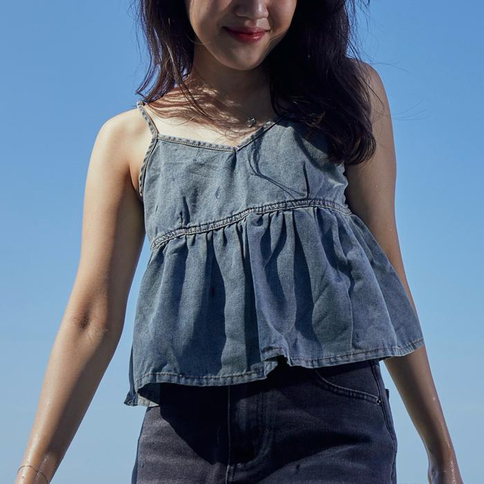 Gambar [Garansi] Wonderland Top Shasa Zhania X Wear Threek - Denim, S dari Dicky Mini Online undefined Tokopedia