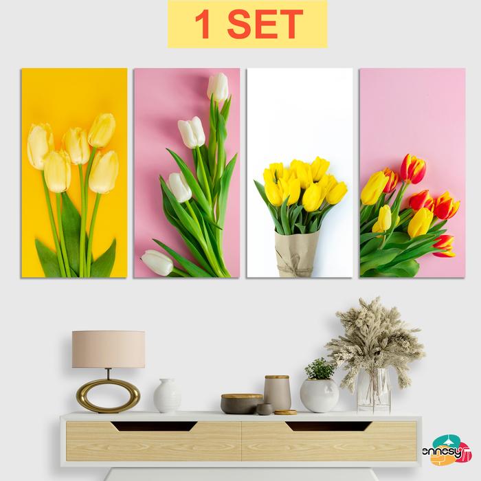 Gambar Hiasan Dinding Aesthetic Tennesy 1 Set isi 4 panel Bunga Tulip 15x30CM Isi 4  Pajangan Gantungan - X19A dari Tennesy Kota Malang Tokopedia