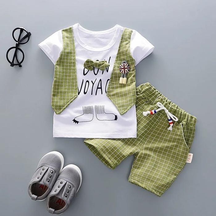 Gambar 2022 Summer Baby Boys Clothing Sets Cartoon Lattice Tie Tshirt dari Chroma Offcial undefined Tokopedia