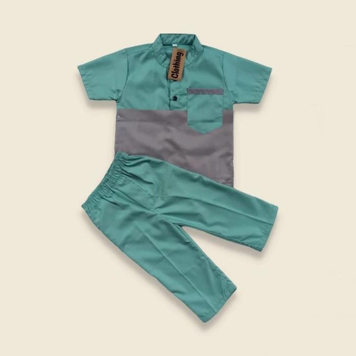 Gambar Koko Ak Usia 2-12Tahun Setelan Baju +Cela - Tosca grey, Usia 5-6tahun dari Adhi Bit Store undefined Tokopedia
