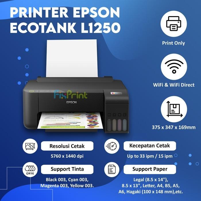 Gambar Printer Epson L1250 EcoTank Print Wi-Fi Ink Tank Wireless A4 - L1250 Black, Original Ink dari FixPrint Bandung undefined Tokopedia