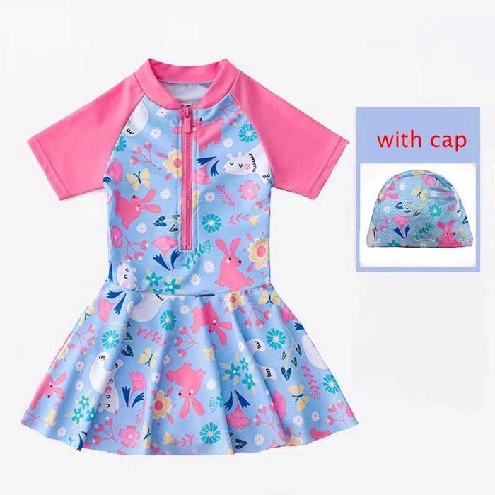 Gambar Anak Perempuan Baju Renang Muslim Ruam Penjaga Panjang Rok Lengan Spa Pantai Ritsleting Jas One-piece Dengan Topi - Blue, XL dari Yingfaplus undefined Tokopedia