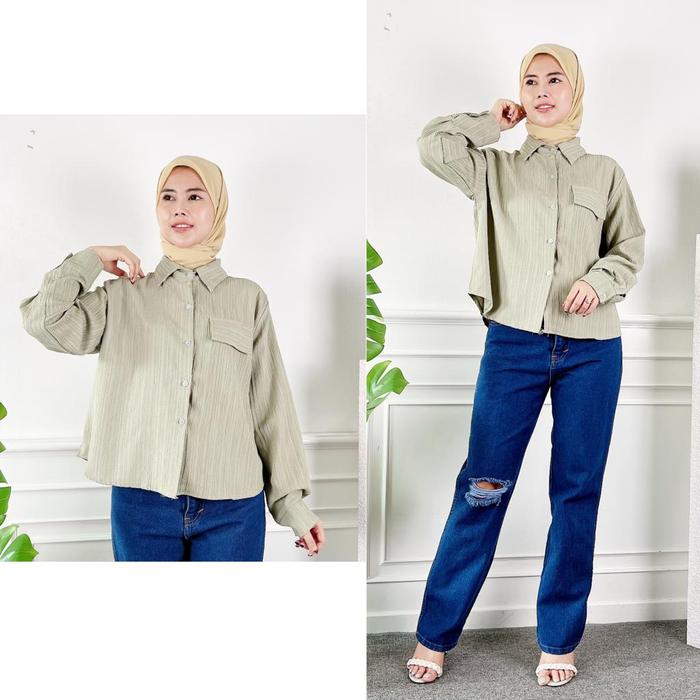 Gambar Fashion baju wanita Semi Crop LADY CRUSH Shirt Kemeja Wanita - Sage Green dari ARRonlineShopp undefined Tokopedia