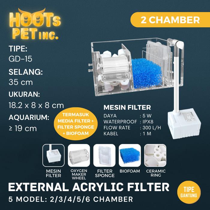 Gambar Hanging Filter Gantung Akrilik Aquarium Hang on External Mini Akuarium - 2 Chamber dari Hoots Pet undefined Tokopedia