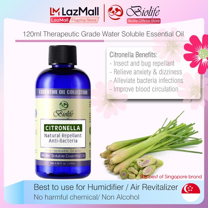 Gambar Biolife Citronella Water Soluble Essential 120ml, Made With Botanical Extract No Harmful Chemical. Use With Aroma Diffusers, Air Revitalizers, Air Purifiers, Humidifiers. dari Spark Style undefined Tokopedia