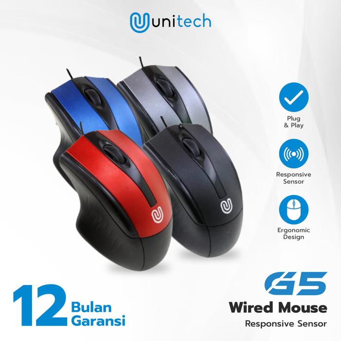 Gambar Optical Mouse USB Ergonomic Design Unitech G5 Wired USB 1000DPI - Hitam dari Agres Plus undefined Tokopedia