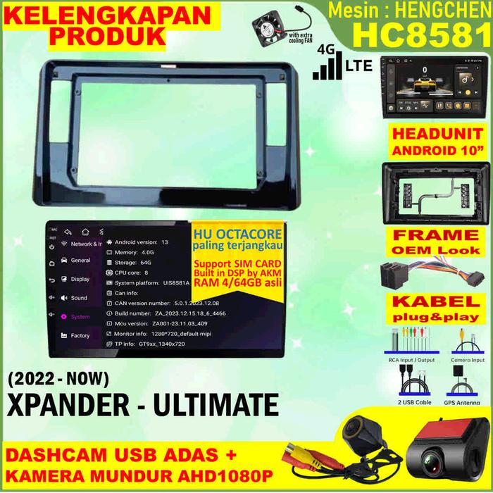 Gambar Paket Headunit Android 10 inch + Frame + Soket PNP Mitsubishi Xpander Ultimate Hengchen UIS8581A RAM 4GB-ROM 64GB-IPS QLED-4G LTE-DSP AK7604VQ-FAN-Android Auto-Carplay-Split Screen-Kamera 360 3D-Double Din Head Unit Android Octacore terjangkau - Tanpa Kamera, Paket HU Biasa dari Sanjo Auto Store undefined 4 Tokopedia