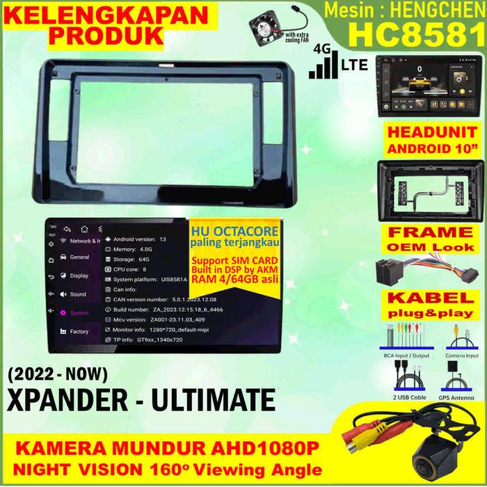 Gambar Paket Headunit Android 10 inch + Frame + Soket PNP Mitsubishi Xpander Ultimate Hengchen UIS8581A RAM 4GB-ROM 64GB-IPS QLED-4G LTE-DSP AK7604VQ-FAN-Android Auto-Carplay-Split Screen-Kamera 360 3D-Double Din Head Unit Android Octacore terjangkau - Tanpa Kamera, Paket HU Biasa dari Sanjo Auto Store undefined 3 Tokopedia