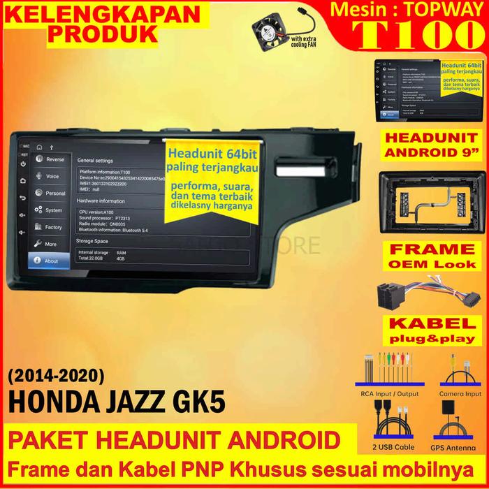 Gambar Paket Headunit Android 9 inch + Frame + Soket PNP Honda Jazz GK5 2014 Topway T100 RAM 4GB-ROM 32GB-IPS QLED-FAN-Android Auto-Carplay-Split Screen-AHD 1080P-Double Din Head Unit Android 64 bit termurah anti lemot - Tanpa Kamera, Paket Lengkap dari Sanjo Auto Store undefined Tokopedia