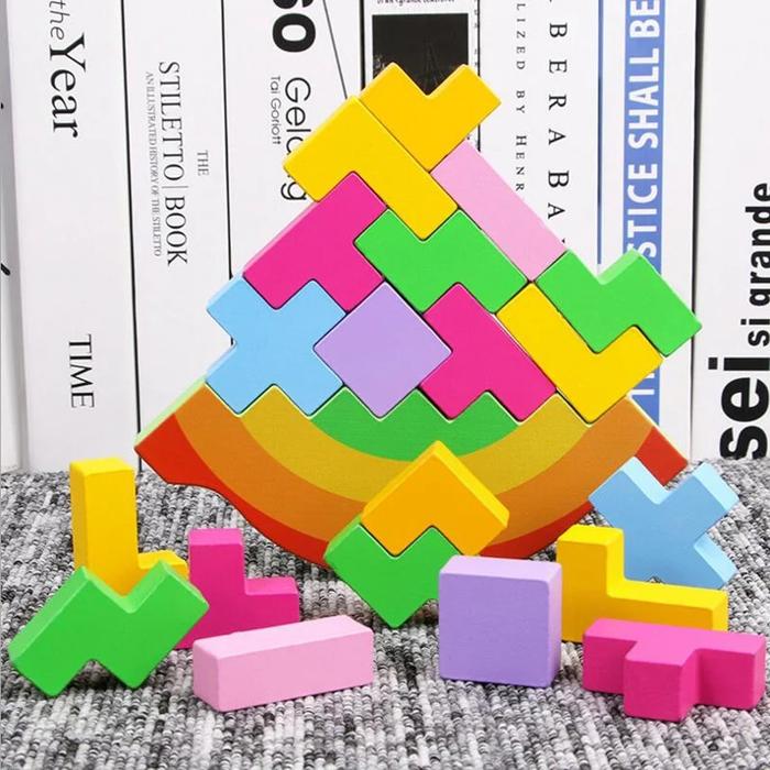 Gambar Early Educational Toy Wood Rainbow Balancing Games Building Block dari Ocean Kraft undefined Tokopedia