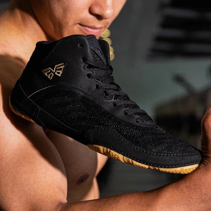 Jual Best Selling Men Wrestling Shoes Black Red Indoor Sports Shoe